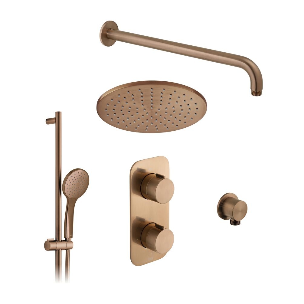 Cutout image of Vado Individual Brushed Bronze Round Dual Outlet Slide Rail Shower Pack